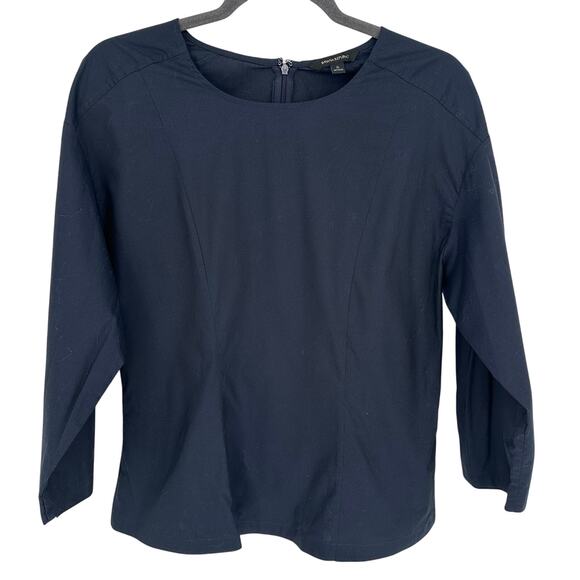 Banana Republic Blue Blouse 3/4 Sleeve Pleated Crewneck Workwear Office Size S - Picture 1 of 6